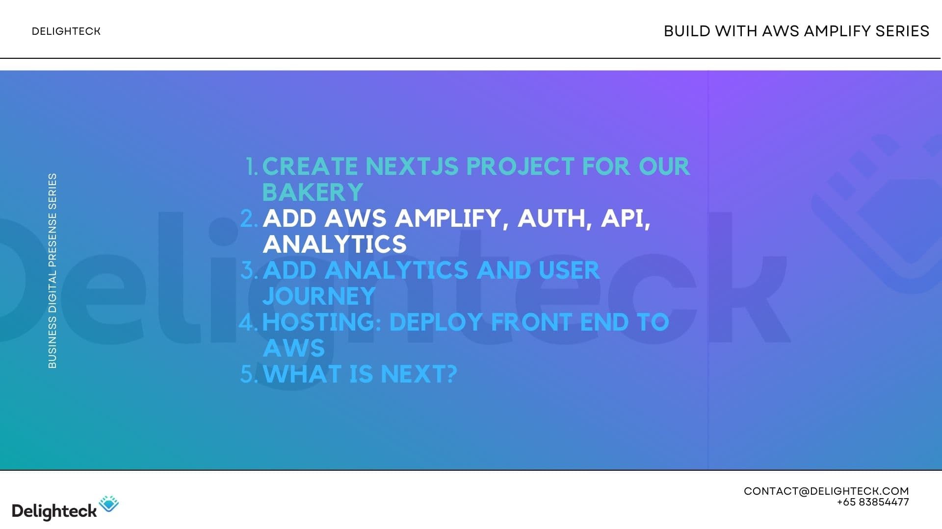 Add AWS Amplify, auth, api, analytics and more.